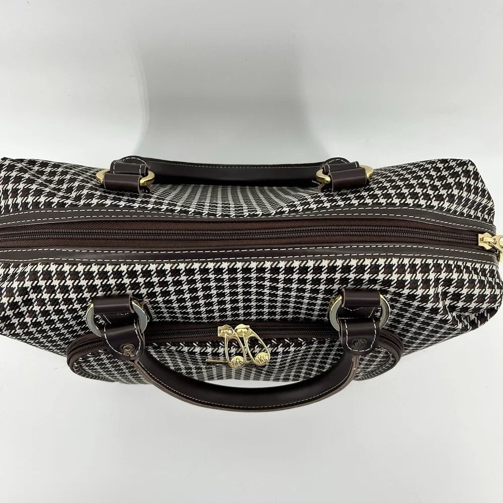 Towne London Fog Travel Duffel Bag Houndstooth Carry On Weekender Cabin Bag NWOT